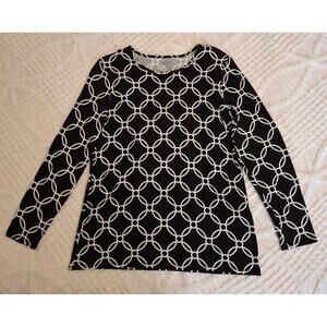Chico's 1 Ultimate Tee Women's Size Medium Long Sleeve Black & White‎ Stretch